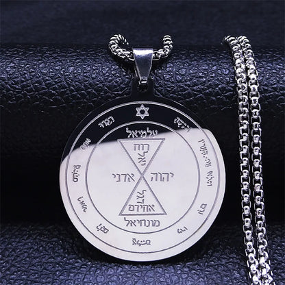 Men Talisman of Protection Good Luck Wealth Seal of Solomon Stainless Steel Necklace