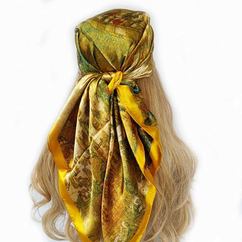 90cm Women Four Seasons Square Silk Satin Bandana Wrap Shawl Scarves Scarfs Spk3