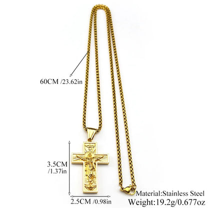 Women Men Gold Color Chain Religious Crucifix Amulet Stainless Steel Cross Jesus Pendant Necklace