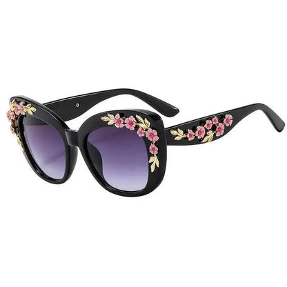 Women Rose Flower Cat Eye Queen Oversize Vintage Designer Sunglasses
