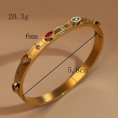 2-in-1 Women 18 K Gold Plated Zircon Stainless Steel Curved Bracelet Gift Bangle