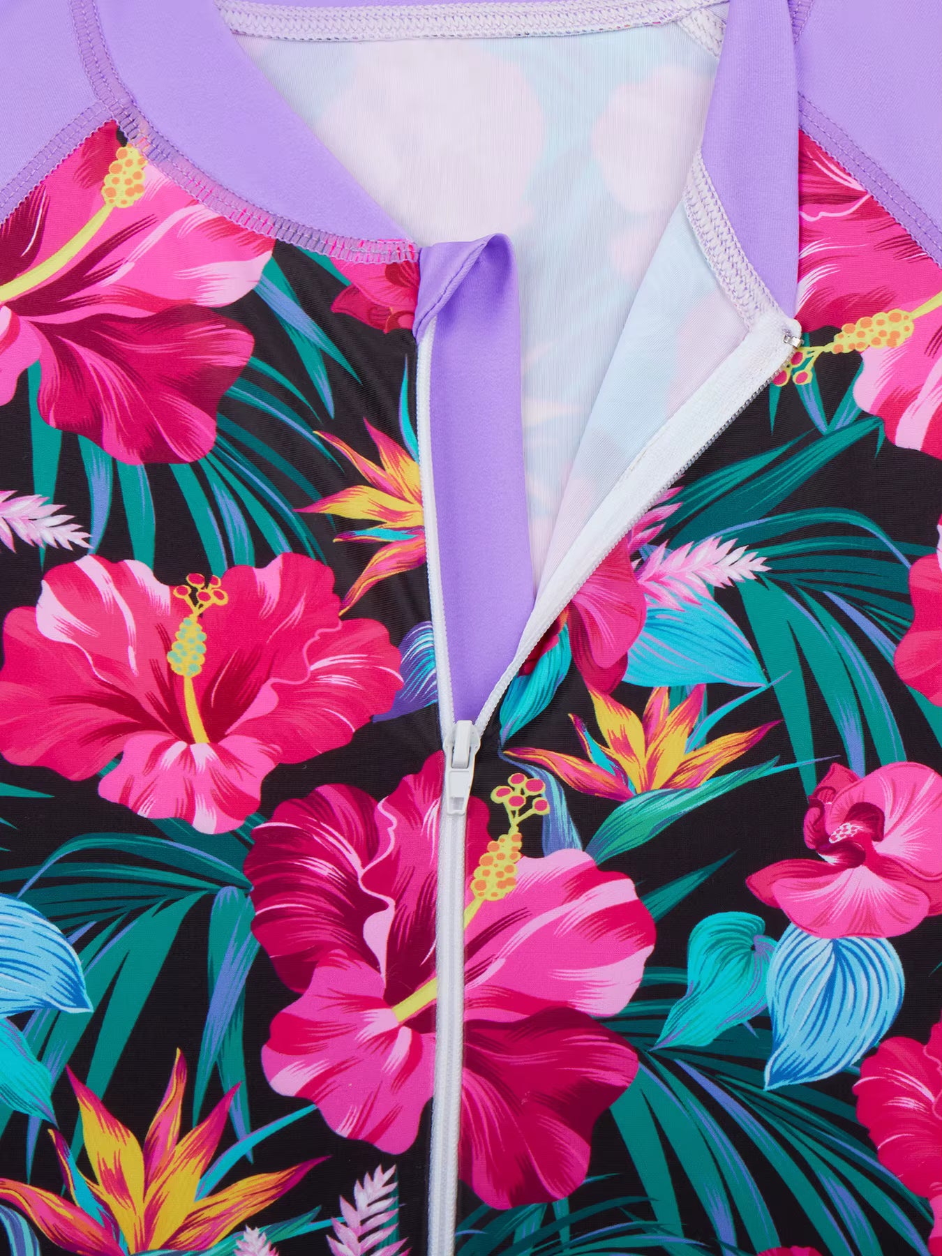 Girls Kids One Piece Long Sleeve Floral Print Bikini Cut Bottom Swimwear Beach Swim