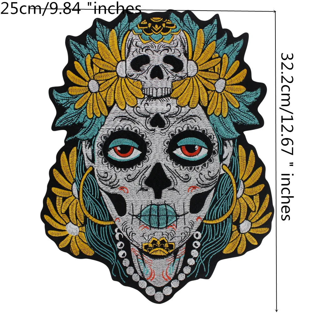Punk Biker Embroidery Flower skull Patch Appliques Iron on Patches Badge Clothes Sewing