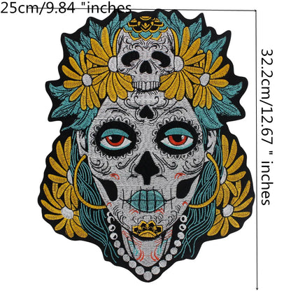 Punk Biker Embroidery Flower skull Patch Appliques Iron on Patches Badge Clothes Sewing