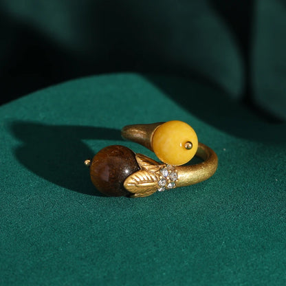 Women Blue Natural Stone Open Leopard Fashionable Water Drop Gold Color Pearl Flower Ring