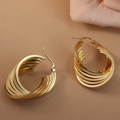 Women 18K Gold Plated Stainless Steel Fashion Wedding Party Earrings Jewelry Party Gift
