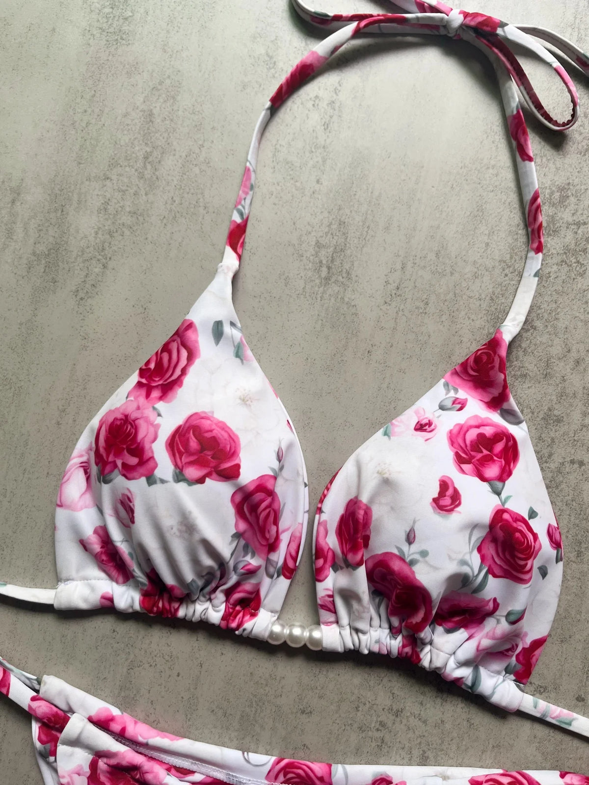 Micro Women Swimsuit Brazilian Bikini Halter Print Push Up Pearl Beachwear Suit
