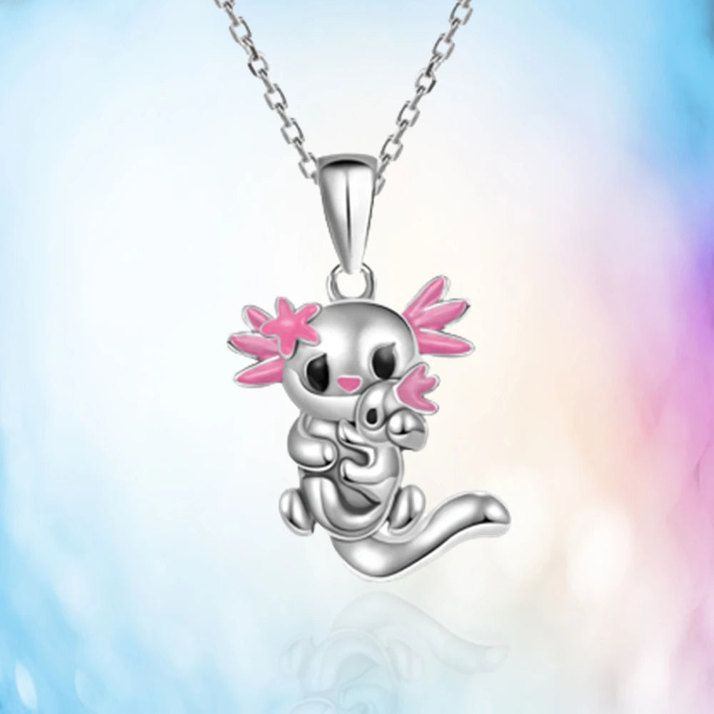 Women Cartoon Animal Parent-child Axolotl Pendant Necklace