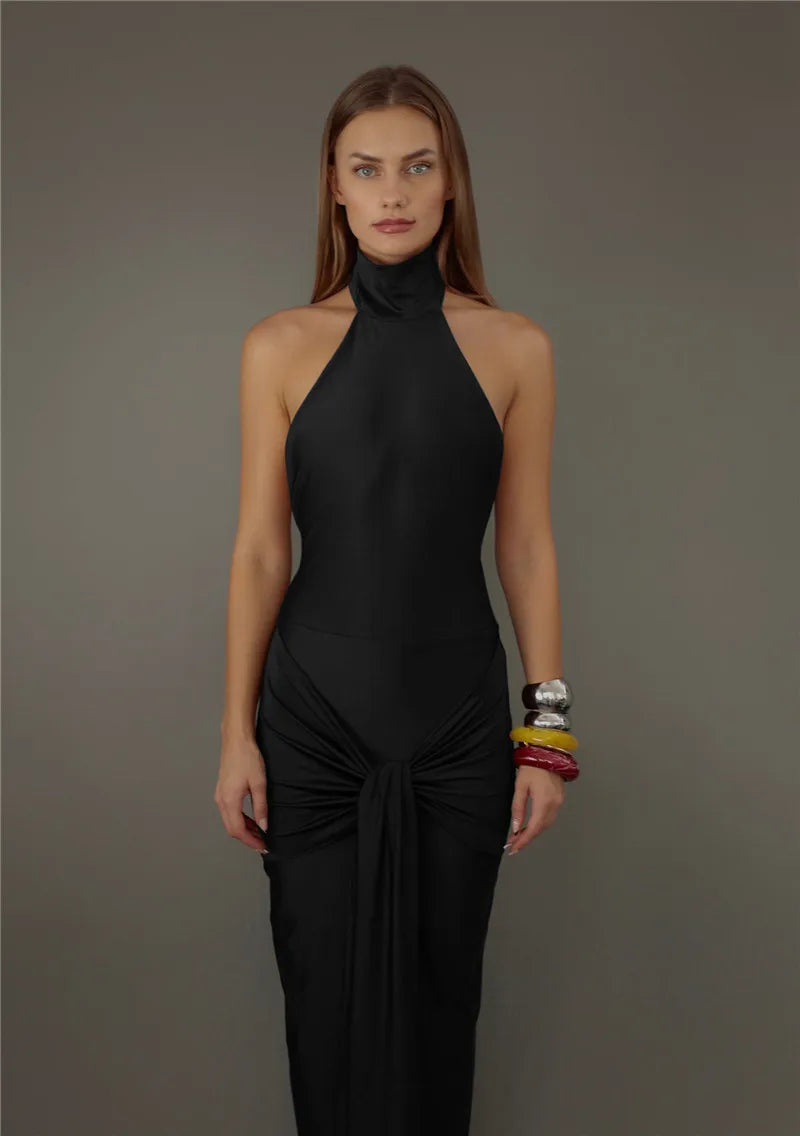 Women Irregular Backless Bodycon Maxi Turtleneck Sleeveless Party Long Dress