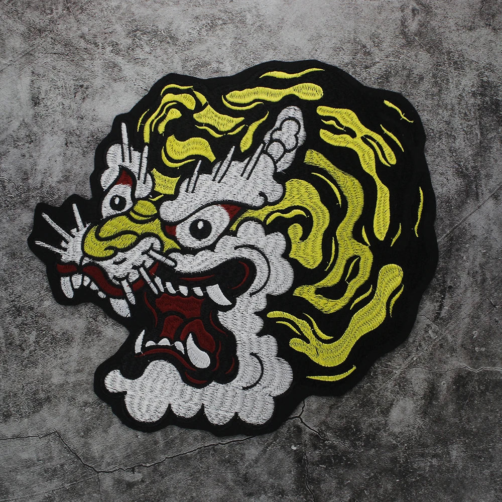 Embroidery Dragon head Patch Appliques Iron on Patches Badge Clothes Sewing