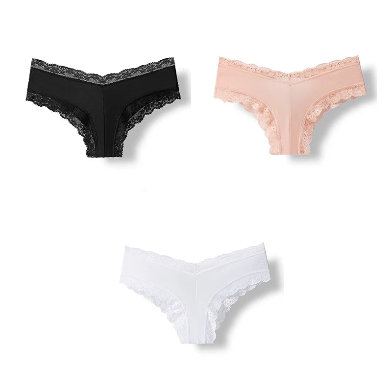 3 Pcs Briefs Women Seamless Underwear Lingerie Hollow Out Lace Low-Rise Panties