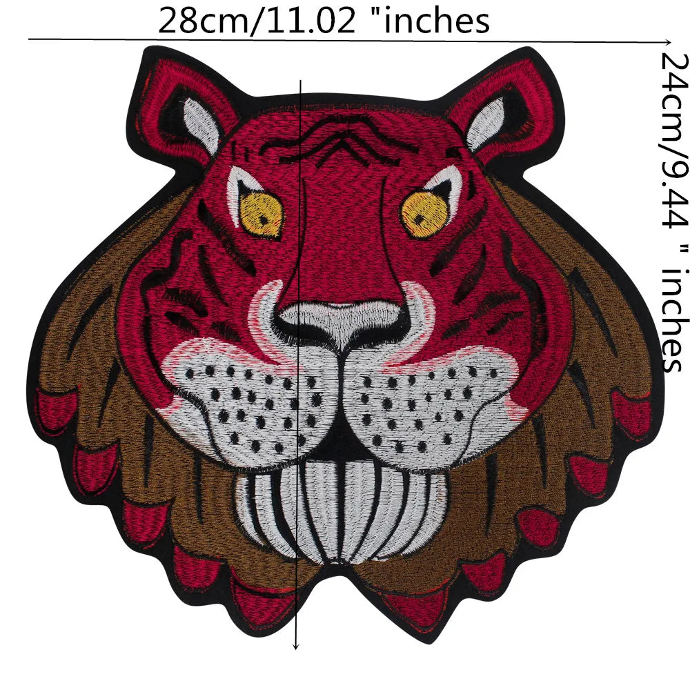Large Animal Tiger Head Embroidery Patch Appliques Iron on Patches Badge Clothes Sewing