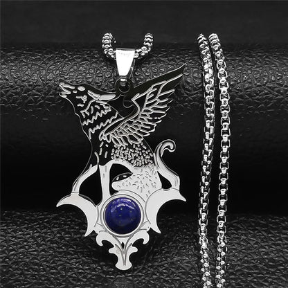 Men Stainless Steel Gothic Black Witchcraft Dragon Satan Viking Wolf Owl Wizard Necklace