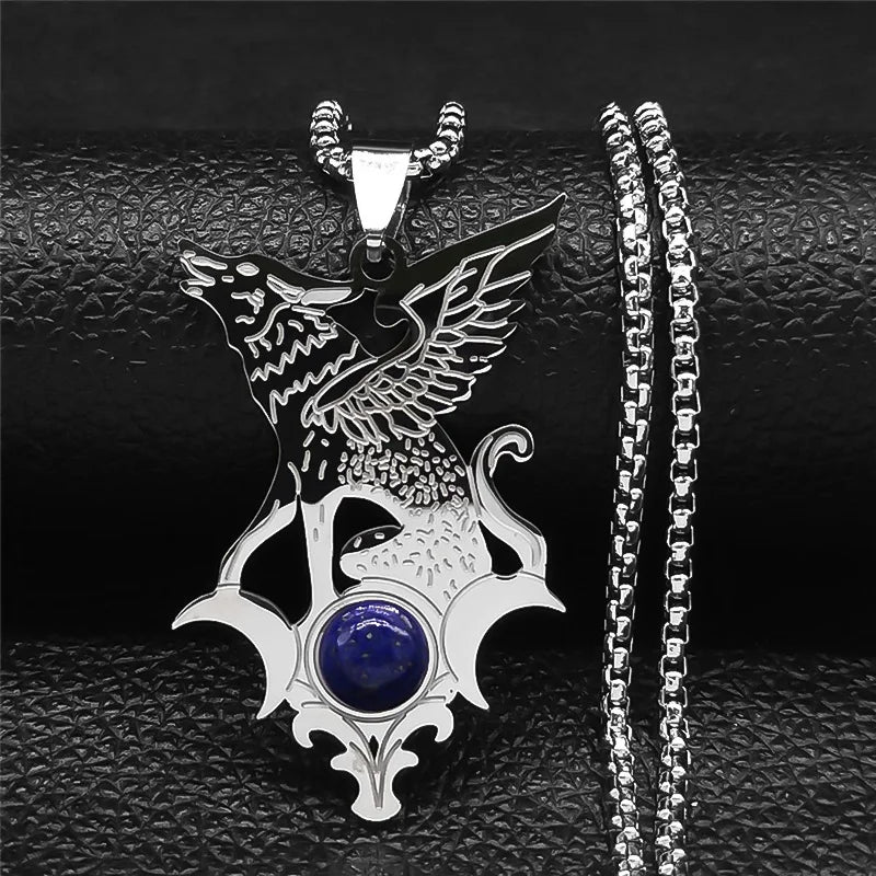 Men Stainless Steel Gothic Witchcraft Dragon Satan Viking Wolf Owl Wizard Necklace