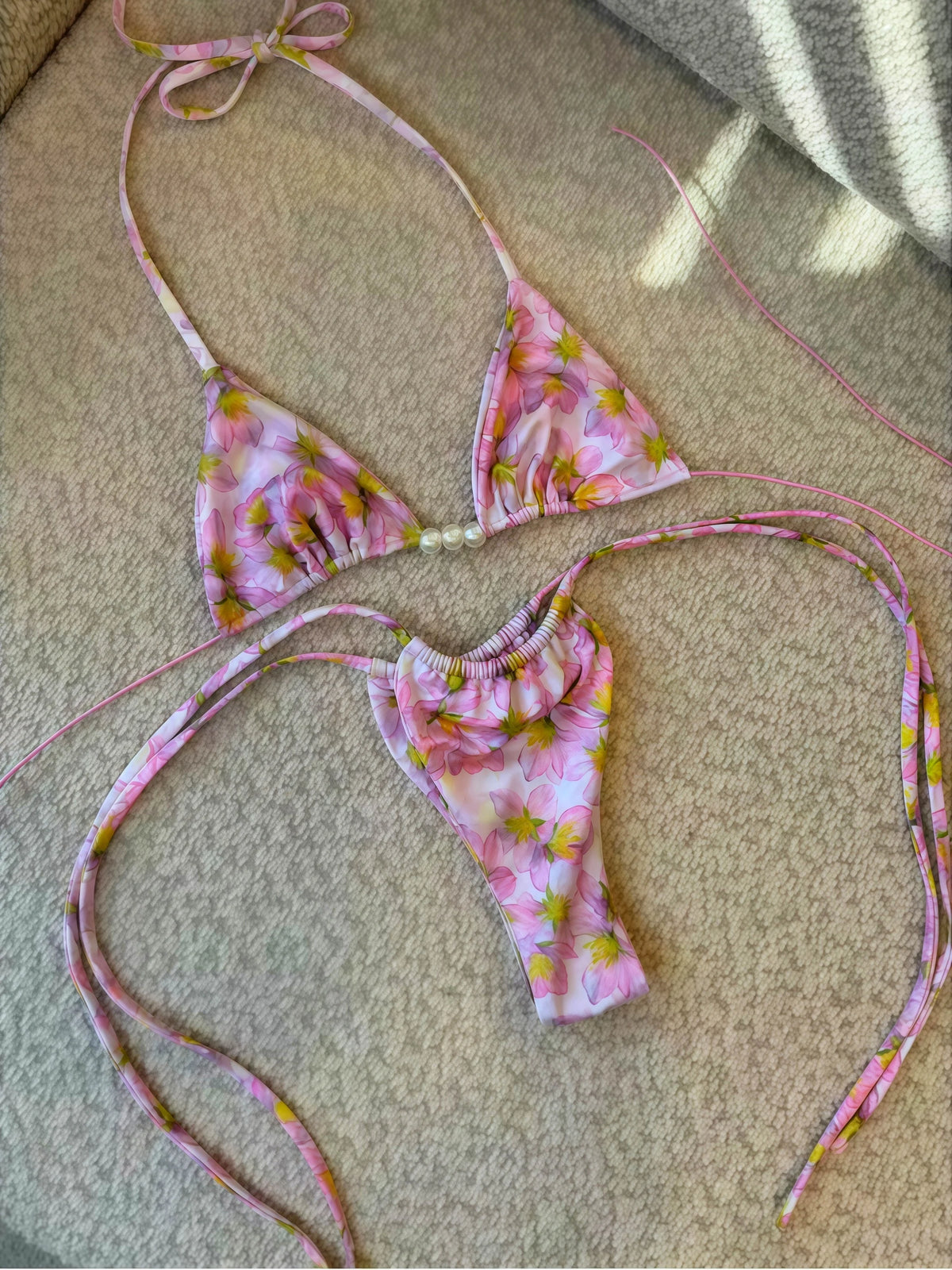 Micro Women Swimsuit Brazilian Bikini Halter Print Push Up Pearl Beachwear Suit