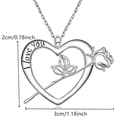 Creative Romantic Heart Shape Hollow Rose Pendant Necklace