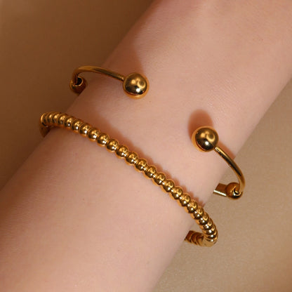 Women 18K Gold-Plated Stainless Steel Bead Open Bracelet Clasp Design Bangles Jewelry