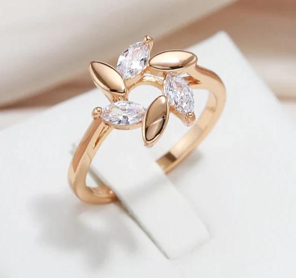 Women Sparkling Natural Zirconia Wreath 585 Gold Color Wedding Rings