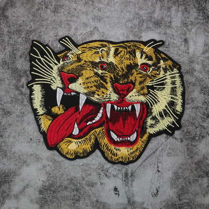 Large Size Biker Applique Fierce Tiger head Embroidery Patches Iron on for Clothes Animal Stickers Patch