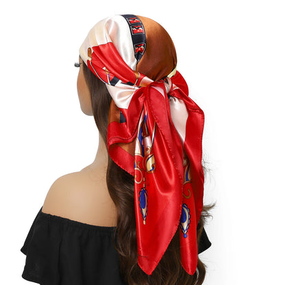90cm Women Four Seasons Square Silk Satin Bandana Wrap Shawl Scarves Scarfs Spk8