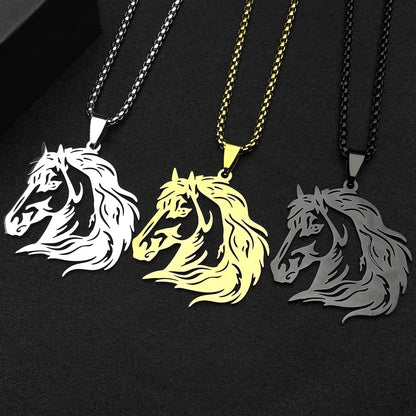 Women Men Stainless Steel Silver Color Horse Head Animal Pony West Cowboy Pendant Necklace