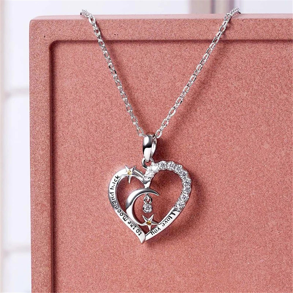 Creative Heart Shaped Star Moon Shining Rhinestone Pendant Necklace