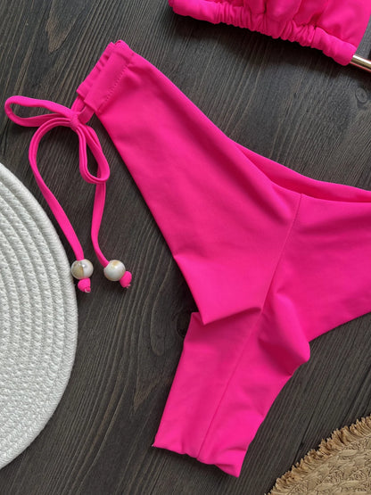 Sexy Women Push-Up Bra Swimsuit Solid Beachwear Chest Pad Swimwear Bikini Set