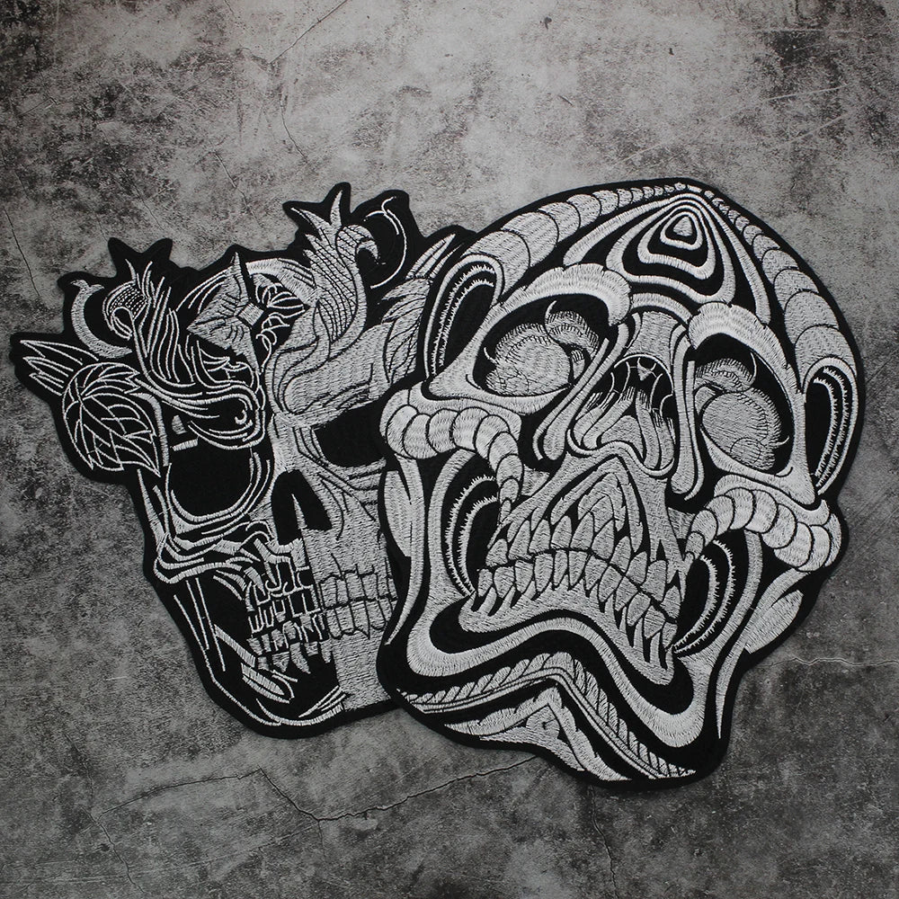 Black White Skull Embroidered Patch Appliques Iron on Patches Badge Clothes Sewing