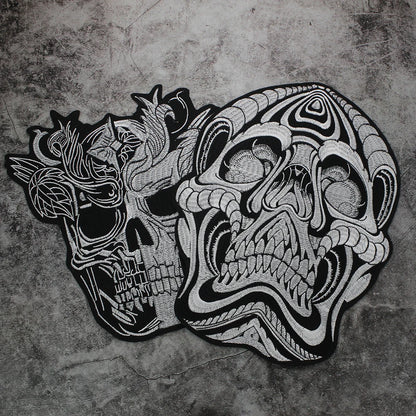 Black White Skull Embroidered Patch Appliques Iron on Patches Badge Clothes Sewing