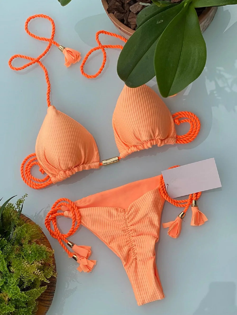 Woman Sexy Bathing Solid Triangle Adjustable Bandage Bikini Swimwear Swimsuit Beachwear