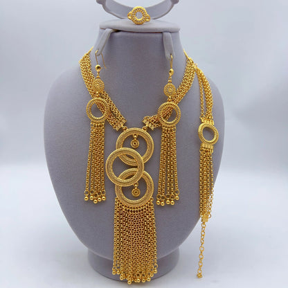 24K Gold Plated Women Wedding Dubai African Indian Brazilian Pendant Necklace Earrings