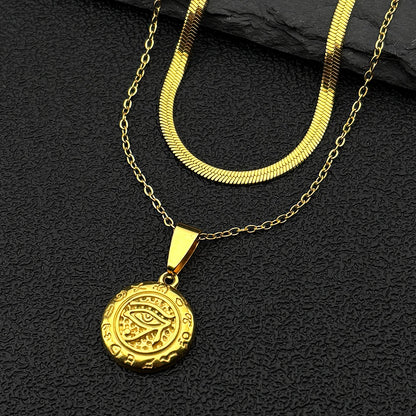Women Men Gold Color Eye of Ra Horus Symbol Stainless Steel Egyptian Eyes Hieroglyph Chain Pendant Necklace