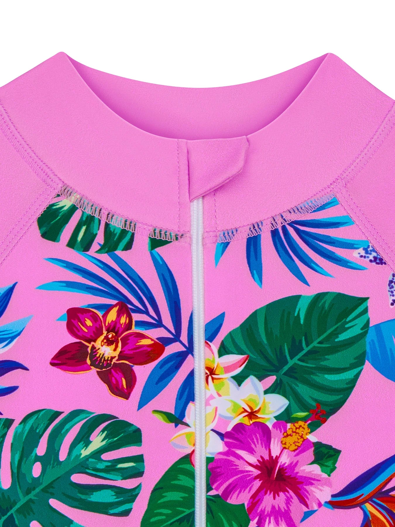 One-Piece Kids Girl Long-Sleeved Pink Plants Print Zipper Boyleg Shorts Swimming Swim Romper