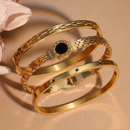 Stainless Steel Zircon Roman Numeral Chain Design Women Bracelet Bangle