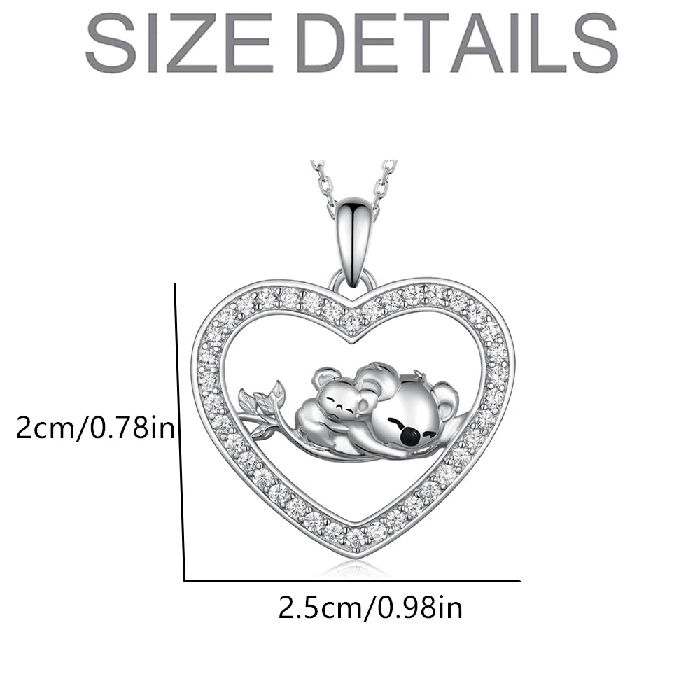 Cute Fashion Koala Heart-shaped Inlaid Rhinestone Pendant Necklace