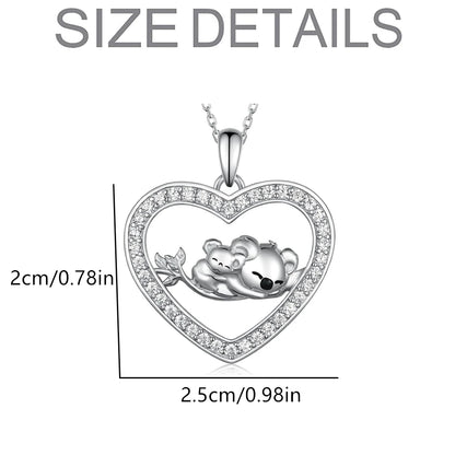 Cute Fashion Koala Heart-shaped Inlaid Rhinestone Pendant Necklace