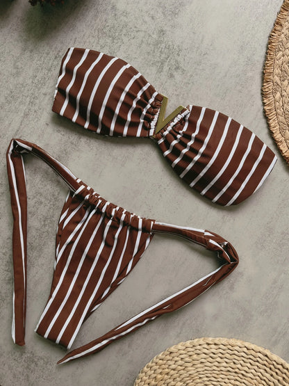 strapless bikini sexy women 2-piece triangular bikini beach swimsuit suit