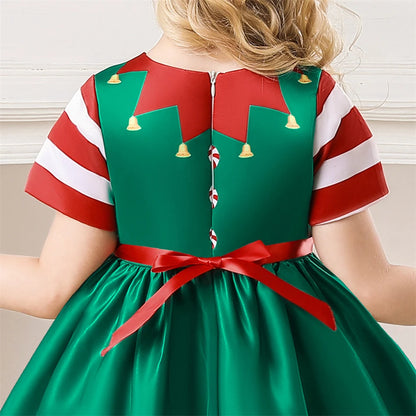 Girls Kids New Year Party Santa Claus Snowman Print Cosplay Costume Xmas Princess Theme Party Dress