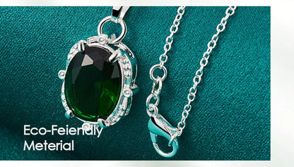 925 Sterling Silver Green Zircon 16-30Inches Chain Woman Fashion Wedding Party Charm Pendant Necklace