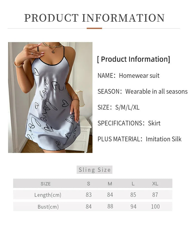 Heart Print Scoop Neck Criss Cross Women's Sleepwear Nightdress