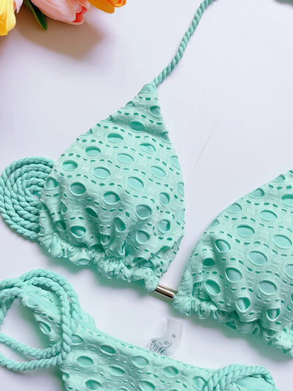 Sexy Hollow out Braiding rope Bikini Swimwear Swimsuit Triangle Solid Bathing Brazilian Suit