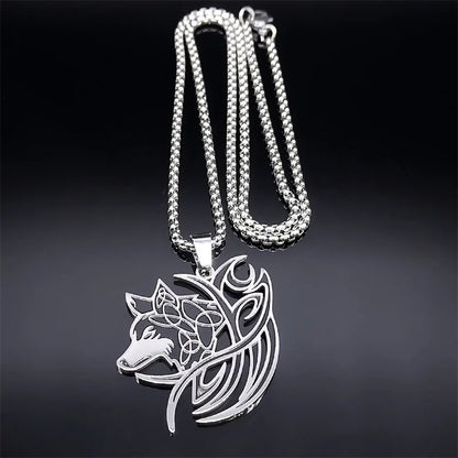 Viking Nordic Mythology Wolf Knot Stainless Steel Valknut Odin Symbol Necklace Pendant