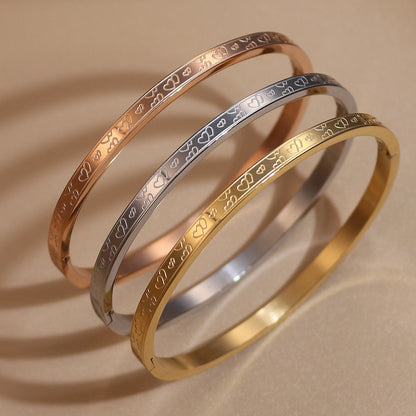 Luxury Heart-Shaped Shell Zircon Design 18K Gold-Plated Stainless Steel Bracelet Bangles