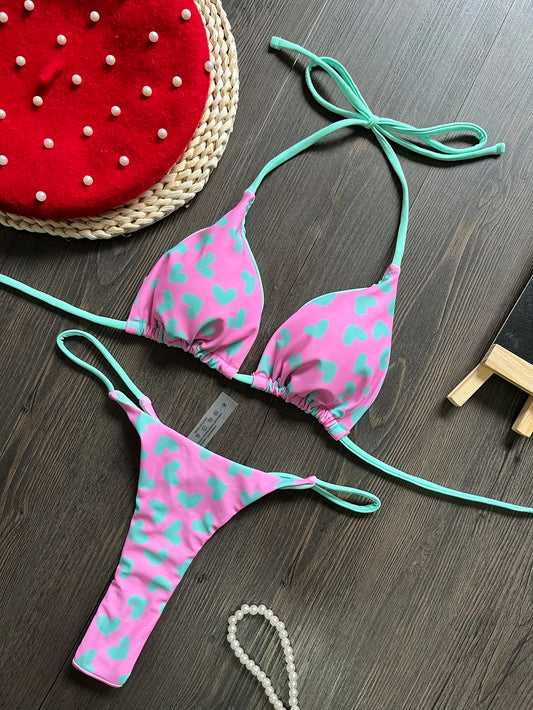 Women Print Thong Swimsuit Push Up Bikini 2-piece Swimwear Beachwear Bathing Suit