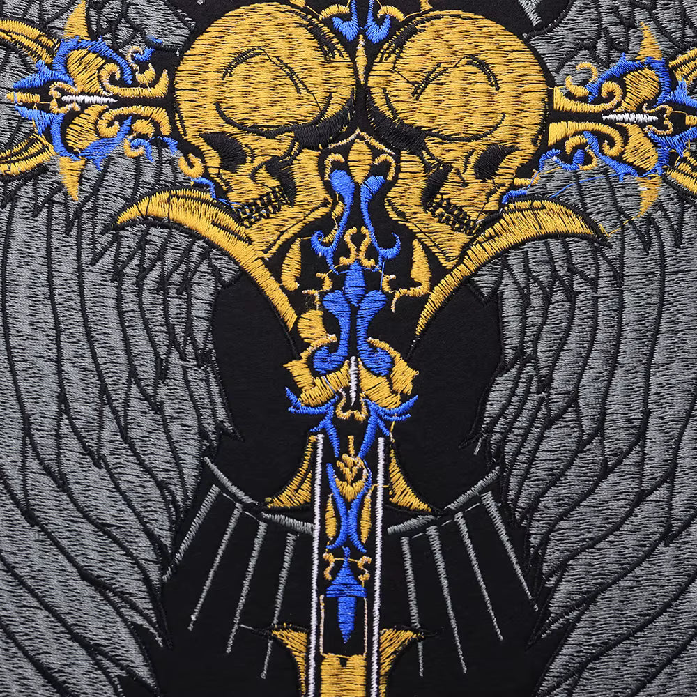 Punk Wings Skull Biker Rock Large Embroidered Patch Appliques Iron on Patches Badge Clothes Sewing