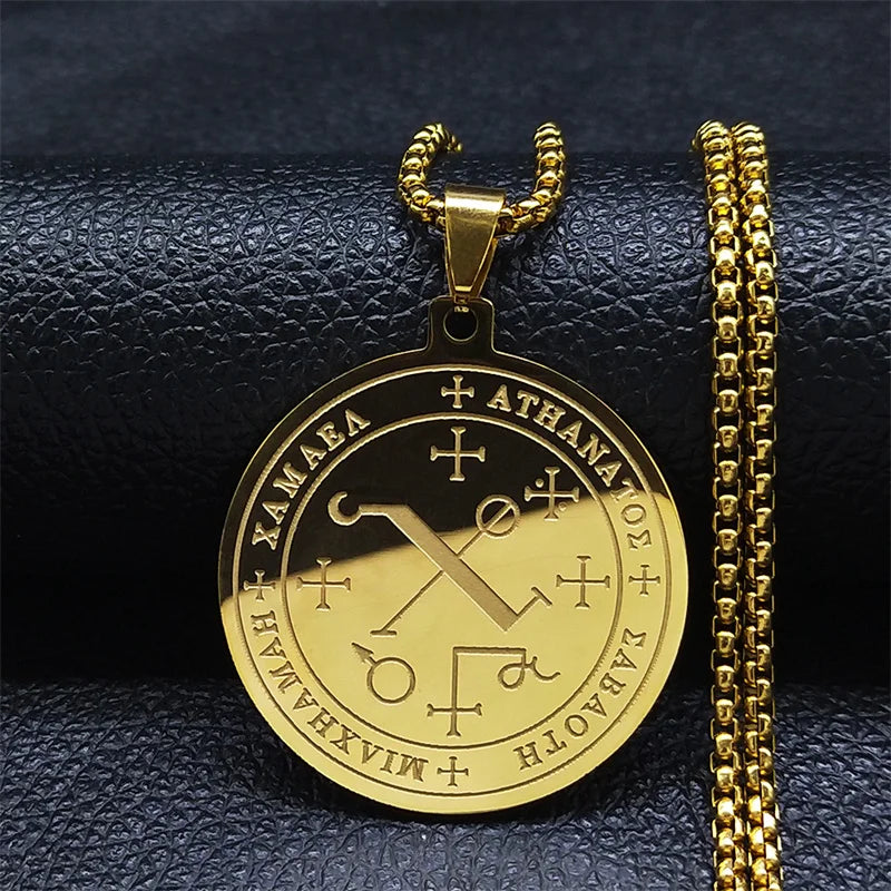 Men Talisman of Protection Good Luck Wealth Seal of Solomon Stainless Steel Necklace