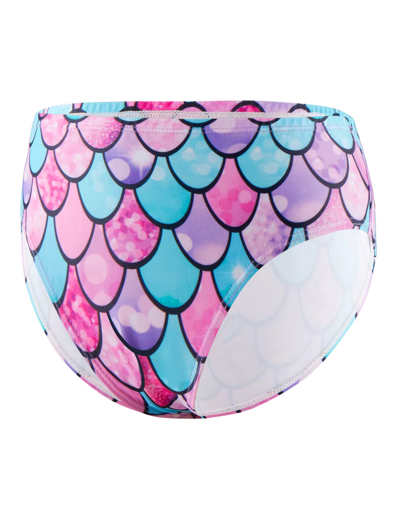 2pcs Kids Girl Sleeveless Pink Ruffle Crop Tops Scale Print Swim Briefs Swimming Suit