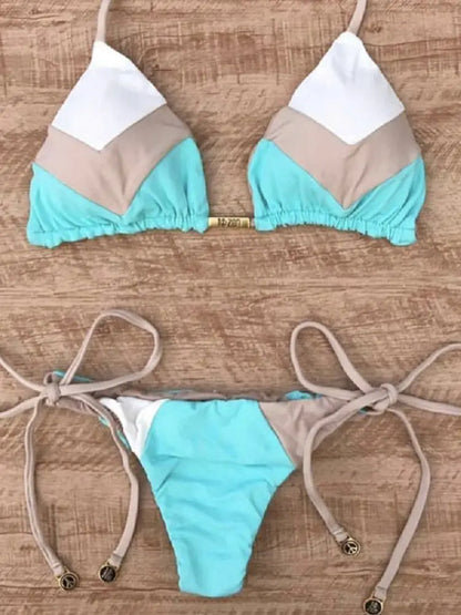 Sexy Halter Thong Micro Bikini Push Up Brazilian Tropical Plant Print String Mini Swimsuit