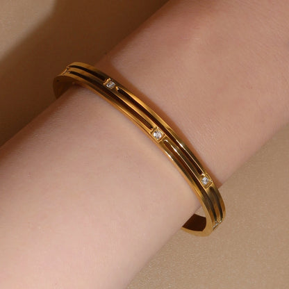 Luxury Polished Checkered Design Stainless Steel Crystal Wedding Party Bangle Bracelet