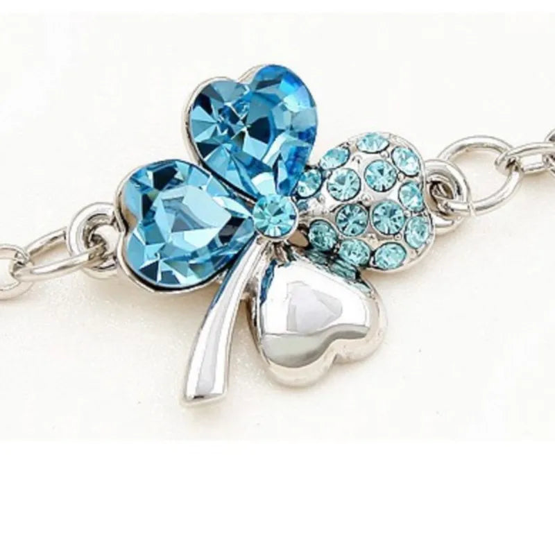 Women Fashion Crystal Clover 4 leaf Leaves Link Charm Lover Bracelets